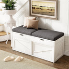 iPormis Shoe Storage Bench,40" Wide 2-Tier Shoe Bench with Padded Seat Cushion and Lift Top Storage,Entryway Bench with Adjustable Shelf,Wooden End of Bed Bench,White