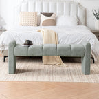 54" Boucle Bench for Bedroom Window End of Bed, Sage | Long Tufted Padded End of Bed Bench, Upholstered, For Living Room/Entryway/Dining Bench/Hallway/Indoor, Modern