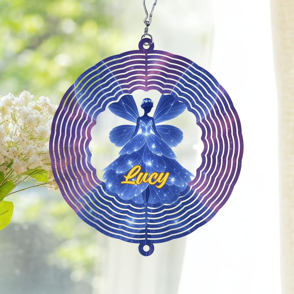 Personalized Girl Wind Spinner 3D Stainless Steel, Girl Garden Spinner Hanging Outdoor Decor, Wind Spinners Outdoor, Custom Gift for Grandmother, Mom, Wife