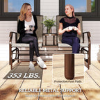 Outsunny Outdoor Glider Bench with Center Table Metal Frame Armrests Brown | Patio Loveseat, Breathable Mesh Fabric, for Backyard Garden Porch