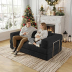 59 Inch Convertible Sofas Bed, 5-in-1 Futon Sofa Pull Out Sleeper Couch, Couches for Living Room, Corduroy Floor Compression Loveseat for Bedroom, Apartment, No Assembly, Black, 2 Seat