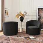 KINWELL 34" W Swivel Barrel Chair Set of 2, Mid Century Modern Round Upholstered Boucle Swivel Accent Chairs, No Assembly Sofa Chair for Living Room Bedroom Reading, Black