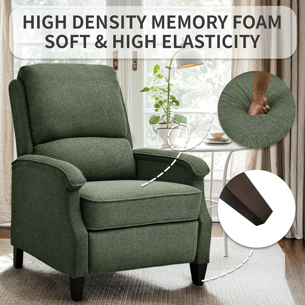 VKNOW Recliner Chair, Fabric Recliner with Soft Armrest, Home Theater Seating with Adjustable Push Back and Lumbar Support, Single Sofa for Adults, Lounge Chair for Living Room, Bedroom（Green）