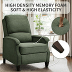 VKNOW Recliner Chair, Fabric Recliner with Soft Armrest, Home Theater Seating with Adjustable Push Back and Lumbar Support, Single Sofa for Adults, Lounge Chair for Living Room, Bedroom（Green）