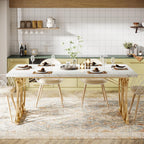 Tribesigns 63" Dining Table for 4 to 6, White and Gold Kitchen Table | Modern Large Rectangular Dinner Table Kitchen & Dining Room Furniture with Faux Marble Tabletop and Geometric Legs