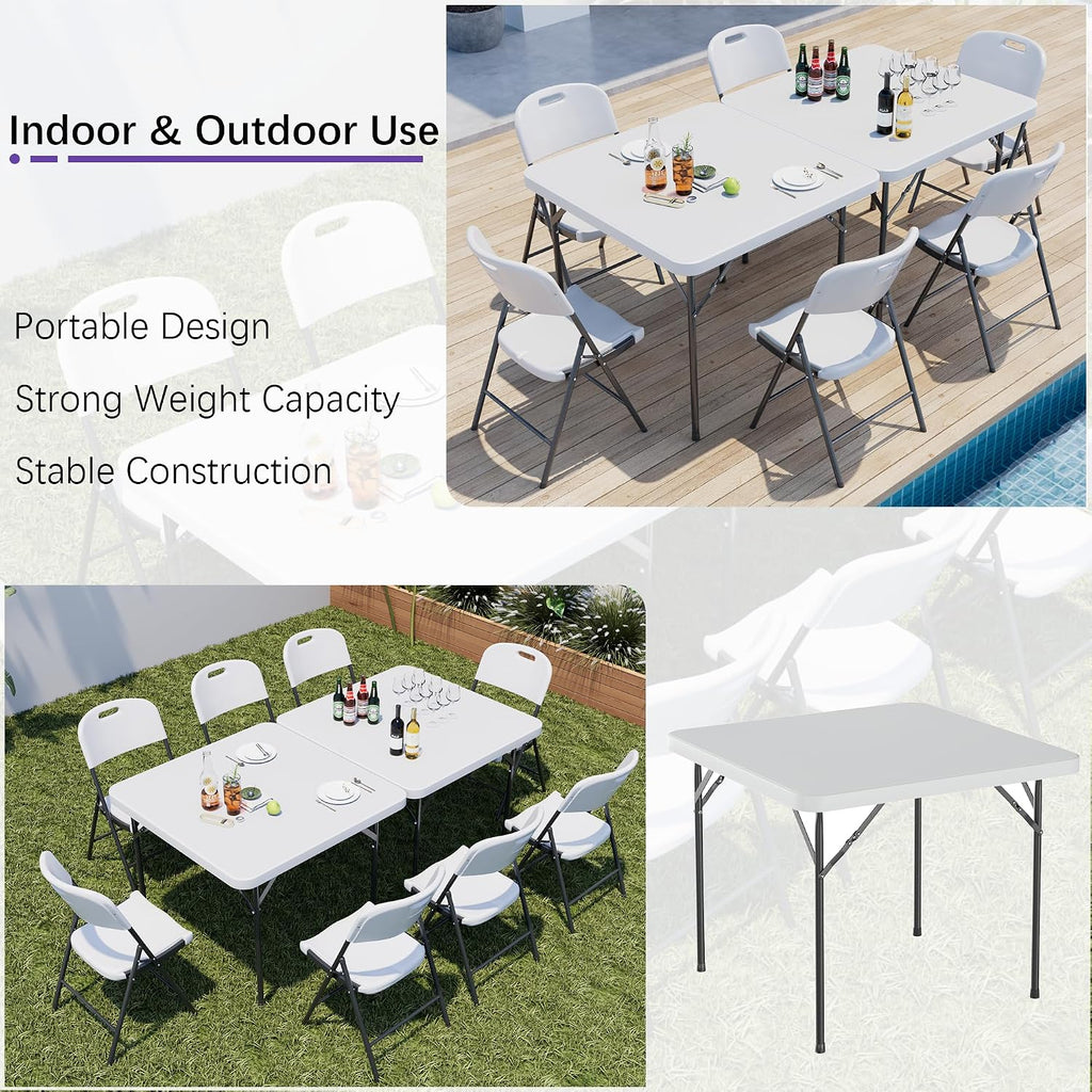 VECELO Folding Card Table Square and Chairs Set, Collapsible Legs & Portable for Indoor/Outdoor, Picnic, 5 Piece, White