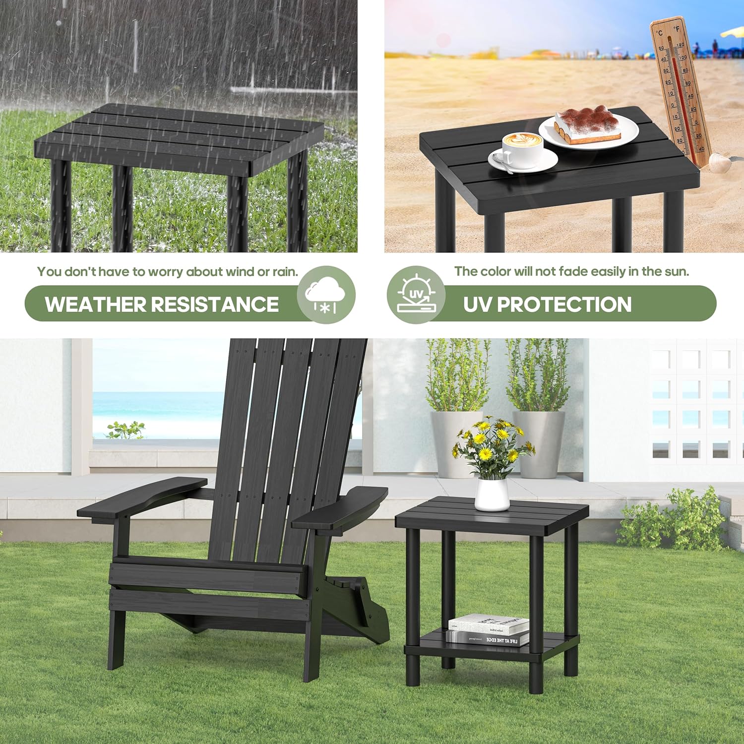 Outdoor Side Table with 2-Tier, Bamboo Small Patio Adirondack Tables | Black,Easy Assembly,Easy Maintenance,Weather Resistant,For Indoor/Outdoor/Patio/Pool/Porch