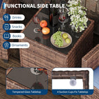 Garvee Outdoor Wicker Chairs,3 Pieces Patio Furniture Set,All Weather High Back Rattan Chairs w/Washable Cushion and Tempered Glass Tabletop for Deck Porch Balcony Backyard Garden,Brown & Blue