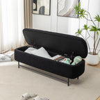 56" Boucle Storage Bench for Bedroom, Upholstered Teddy Ottoman Bench, Modern Extra Long Storage Bench for End of Bed/Entryway/Livingroom/Window (Black)