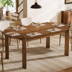 63" Solid Wood Oval Dining Table, Farmhouse Wooden Kitchen Table for 4-6, Rustic Dinner Table for Dining Room, Living Room, Apartment, Brown