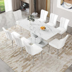White Faux Marble Dining Table for 6/7/8｜Modern Luxury Dining Room Table｜71" Large Rectangular Kitchen Table with 0.4" Thick Tempered Glass Top for Family Gatherings