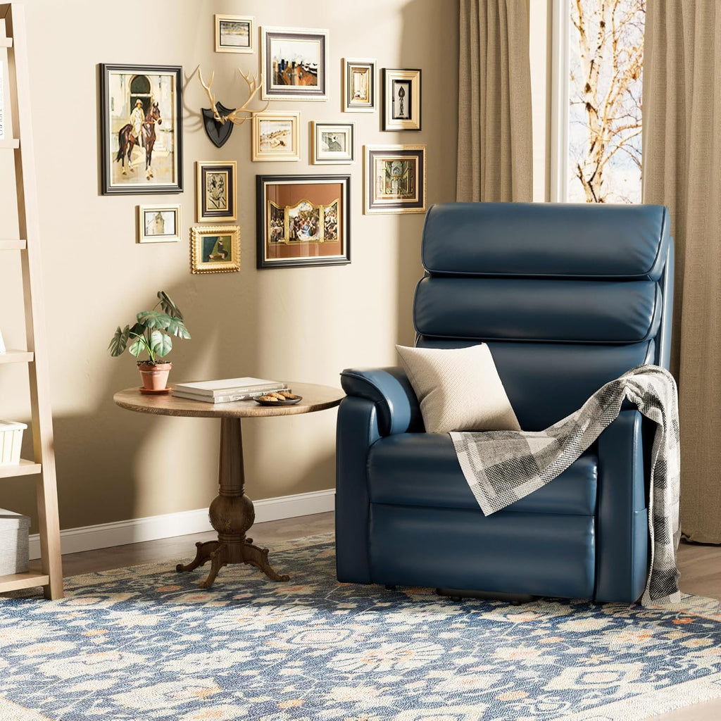 DYNOX Power Lift Recliner Chair for Elderly, Dual Motor Lay Flat Lift Chair with Heat & Massage, 350 LBS Capacity(9188,Faux Leather,Dark Blue)