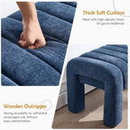 63" Bedroom Bench, Upholstered Entryway Bench, Modern End of Bed Ottoman with Solid Wood Legs and Adjustable Foot Pegs for Entryway, Dining Room and Living Room (Blue Chenille)