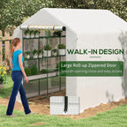 Outsunny 8' x 6' x 7' Walk-in Greenhouse, PE Cover, 4-Tier Shelves, Steel Frame Hot House, Roll-Up Zipper Door for Flowers, Vegetables, Saplings, Tropical Plants, White