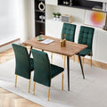 Howtek Rectangular Dining Table Set for 4, Mid Century Modern with 4 Dark Green Upholstered Velvet Kitchen Chairs, Dining Room Table Set for Kitchen, Breakfast Nook, Dining Room