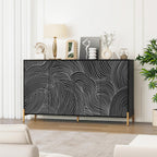 59" Buffet Cabinet, Wood Accent Cabinets with 4 Doors, Modern Cabinet with Adjustable Shelf, Credenzas for Living Room, Kitchen (Black)