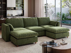 Ihanherry 117" Oversized Modular Sectional Sofa, Modern U Shaped Cloud Couch with 2 Storage Ottoman, 5-Seat Comfy Chenille Deep Seat Sofa with 2 Pillows for Living Room, Green