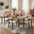 Wooden Dining Chairs Set of 4, Modern Farmhouse Fabric Upholstered Kitchen Chairs with Curve Back, Mid-Century Dining Room Chairs for Living Room Kitchen Vanity Restaurant Cafe with Black Legs, Beige
