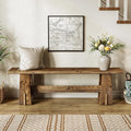 LITTLE TREE 59" Solid Wood Bench, Farmhouse Entryway Bench, Long Retro Bench for End of Bed, Dining Room, Entryway, Hallway, Living Room, Bedroom, Kitchen, Sturdy Frame Design, Rustic Brown