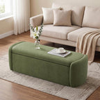 VKNOW Storage Bench, Upholstered Storage Ottoman Bench with Hinge, Green | Ottoman Bench with Large Capacity, Curved Frame, King Size Bench, Storage Bench for Bedroom, Living Room, Entryway, Window