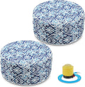 Cinnvoice 2 Pcs Inflatable Outdoor Ottoman Pouf Waterproof Round Footrest with Handle D21 x H9 Inch Indoor Outdoor Portable Footstool for Patio Garden Camping or Home Pool(Diamond Stripes)