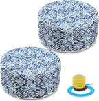 Cinnvoice 2 Pcs Inflatable Outdoor Ottoman Pouf Waterproof Round Footrest with Handle D21 x H9 Inch Indoor Outdoor Portable Footstool for Patio Garden Camping or Home Pool(Diamond Stripes)
