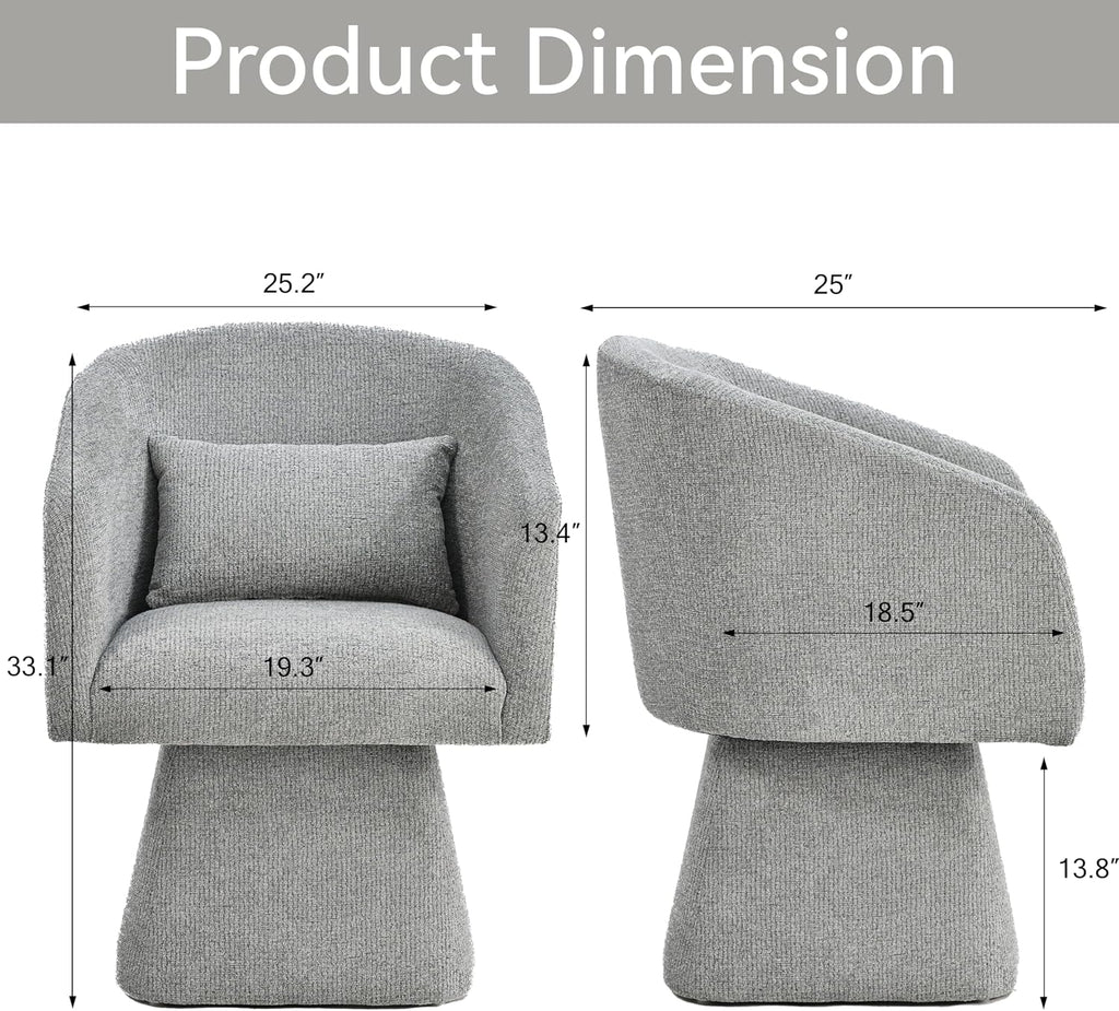 VKNOW Upholstered Swivel Dining Chairs Set of 1, Modern Dining Room Chairs with Barrel Back, Accent Arm Chair with Pillow for Dining Room, Living Room, Bedroom, Vanity, Gray