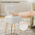 Small Vanity Chair with Storage, Vanity Stool with Folding Back, Chair for Vanity, Footrest Footstool Ottoman, Teddy Fleece Vanity Stool for Makeup, Bedroom, Living Room, White