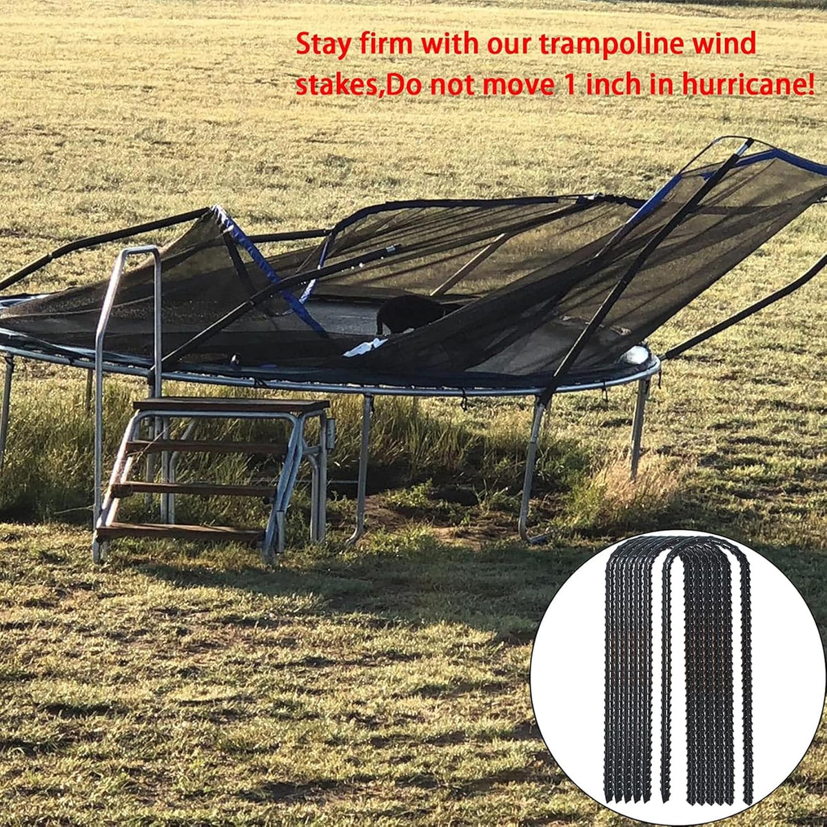 12-Inch Trampoline Wind Stakes, Extra Heavy Duty U Shaped Coated Rebar Stakes Safety Ground Anchors for Huge Garden Decoration (6)