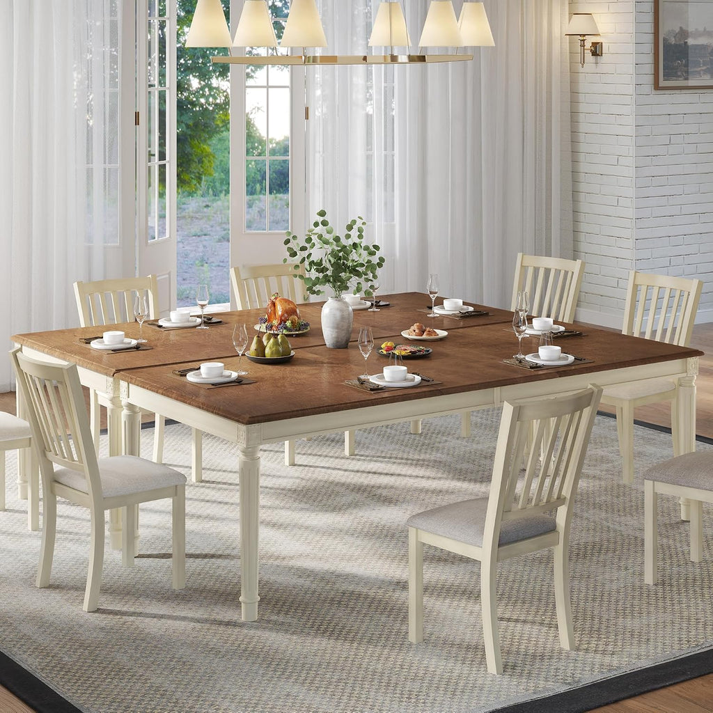 AMERLIFE 79 Inch Farmhouse Dining Table for 6 to 8, Large Rectangular Solid Wood Kitchen Dining Table with Roman Conical Legs, Rustic Dining Room Table for Family Gatherings, Rustic Cream