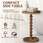 Round Side Table, Drink Table for Small Spaces, Modern Accent Nightstand with Rubberwood Leg for Living Room, Bedroom, Corners, and Office (Brown)