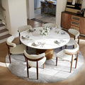 POVISON 59" Round Dining Table for 6, Glossy White Sintered Stone Tabletop | Sintered Stone Dining Tabletop, Carbon Steel Base, Mid Century Kitchen Table for Dining Room, Luxury Dining Table（Table only）