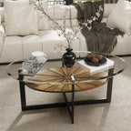 Set of 3 Living Room Tables Set -One Coffee Table and Two End Tables with Tempered Glass, 47.8" Center Table and 23.8" Beside Table with Wood Storage Shelf and Metal Leg, Brown Shelf & Black Leg B2616