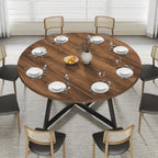 59" Round Dining Table for 6-8, Modern Kitchen Table with Steel Base, Dining Room Tables for Kitchen, Dark Brown