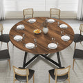59'' Round Dining Table for 8, Wood Round Dinner Tables with Metal Base, Kitchen Table with Waterproof Tabletop, Dark Brown