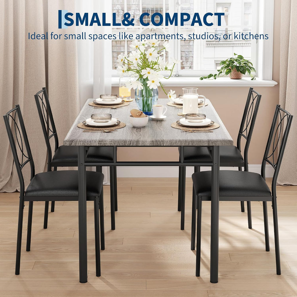 Garvee Dining Table Set for 4, Small Kitchen Table with Upholstered Chairs | Farmhouse Wood Dining Table Chairs for Kitchen Room, Small Spaces, Apartment