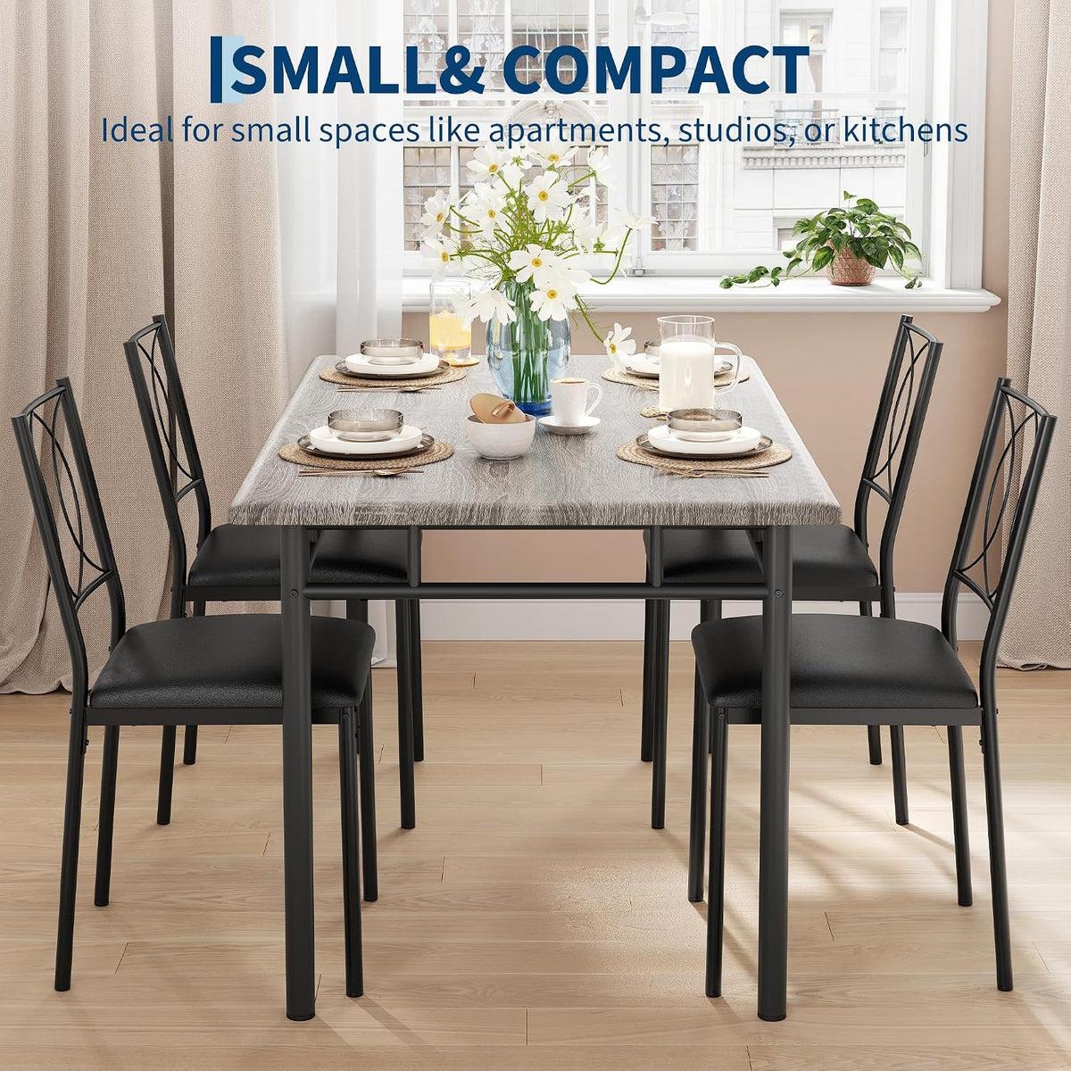 Garvee Dining Table Set for 4, Small Kitchen Table with Upholstered Chairs | Farmhouse Wood Dining Table Chairs for Kitchen Room, Small Spaces, Apartment