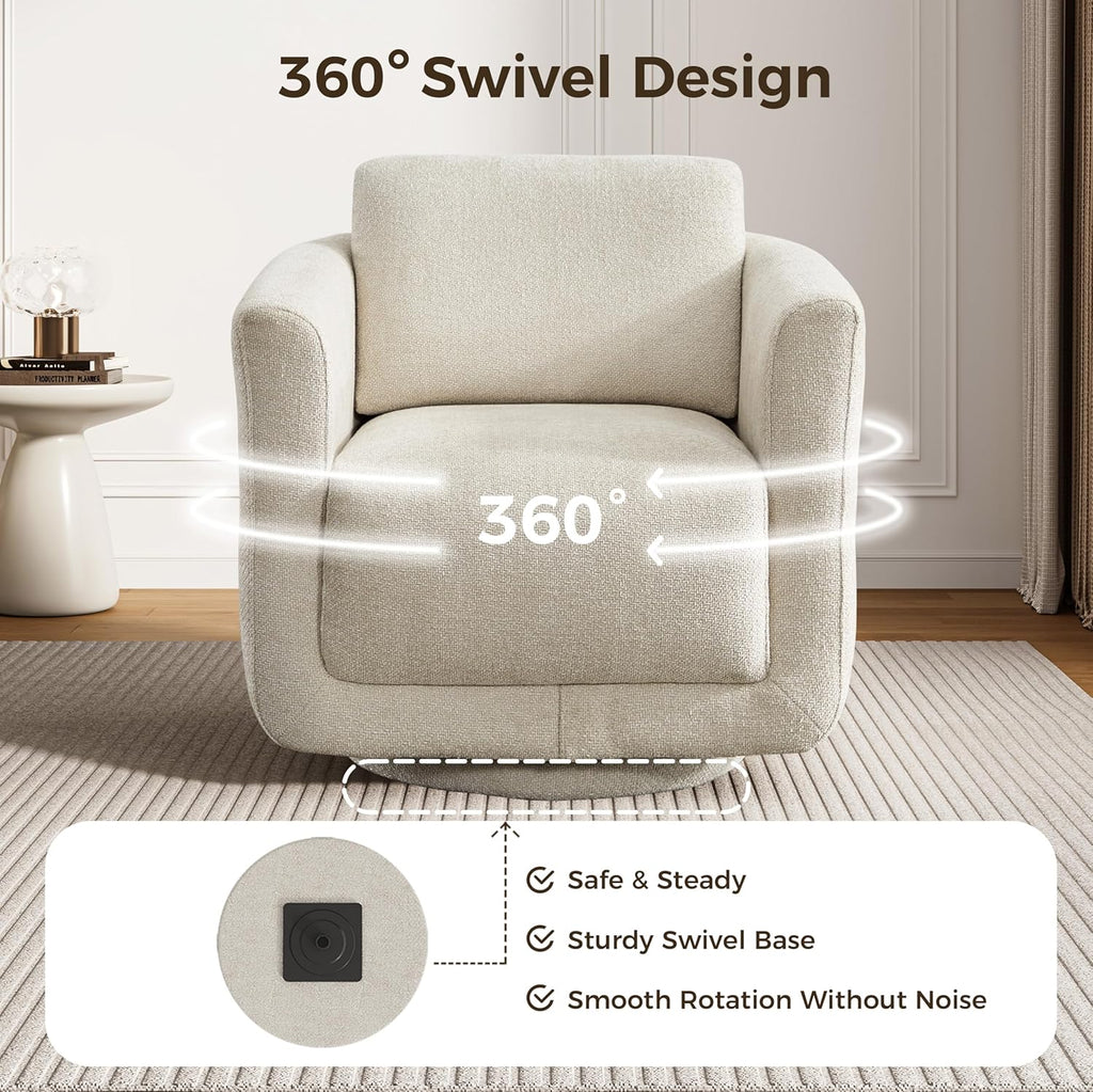Swivel Accent Chair, 360° Chenille Barrel Armchair for Living Room, Linen