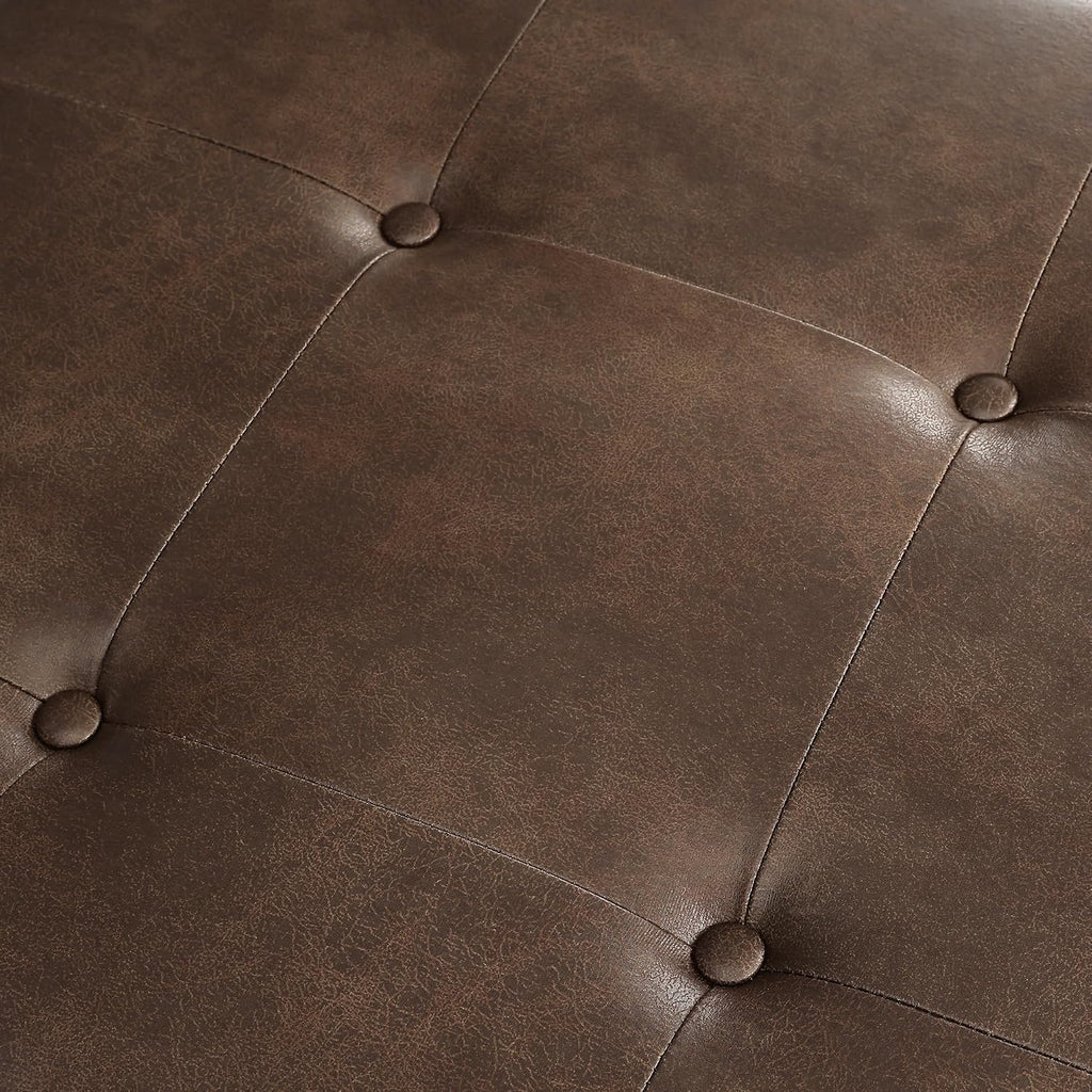 Homebeez 28" Faux Leather Storage Ottoman Bench, Button Tufted Ottoman | Square Coffee Table Ottoman with Wooden Legs for Living Room Bedroom, Mottled Brown