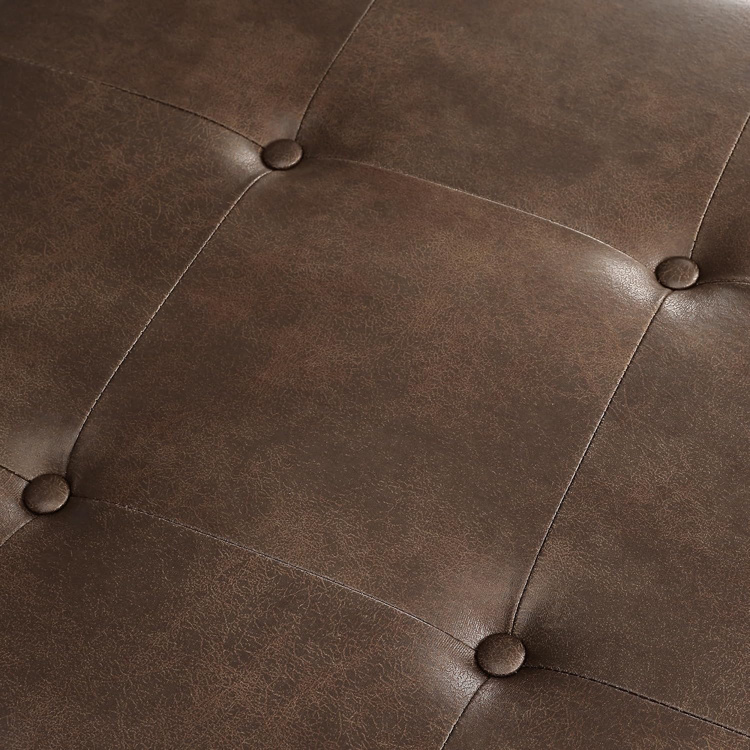 Homebeez 28" Faux Leather Storage Ottoman Bench, Button Tufted Ottoman | Square Coffee Table Ottoman with Wooden Legs for Living Room Bedroom, Mottled Brown