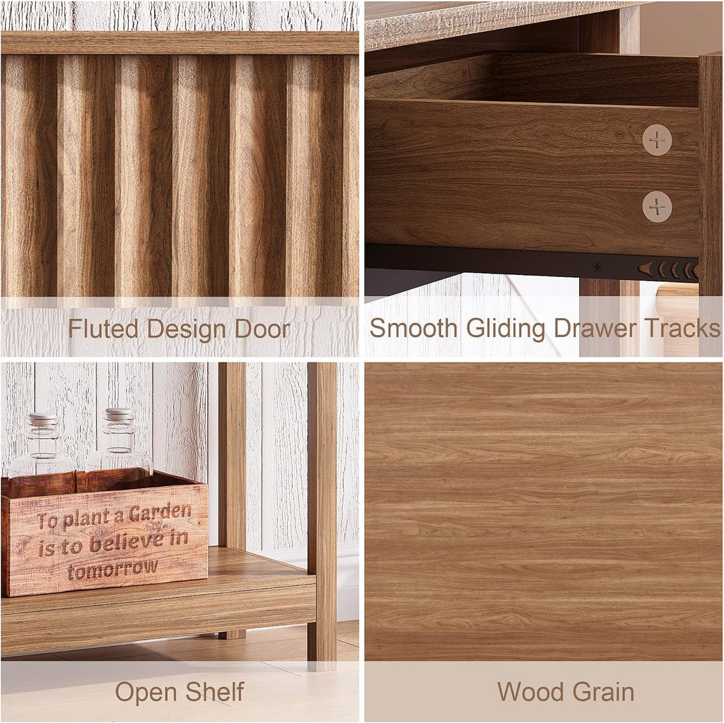 Treocho 47" Fluted Console Table with 3 Drawers and Storage Shelf | Narrow Long Entryway Table,Behind Couch Accent Tables, Entrance Foyer, Hallway, Living Room, Brown
