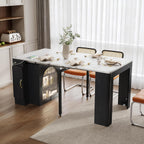 Extendable Dining Table with Storage, Transformer Console Table for 1-5 People, LED Mobile Rolling Island Table Space Saving Dining Room Table with Built-in Outlet for Homes, Apartments, Black
