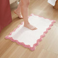 MONDAY MOOSE Bath Mat with Scalloped Wavy Ripple Design, Microfiber Absorbent Non Slip Tufted Rug for Floor, Shower or Kitchen (16x24 inch, Pink)