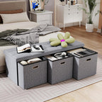 43 Inches Folding Storage Ottoman Bench with Drawers,End of Bed Foot Rest Stool with Padded Seat，Bedroom Bench for Living Room,Bedroom,Support 660lbs,Grey