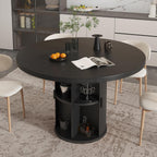 35.5'' Round Pedestal Dining Table, 2-4 Modern Fluted Dining Room Kitchen Table with Storage Shelf, Wood Base Dinner Tables for Kitchen, Breakfast Nook, Small Space, Living Room(Black)