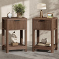 MECHYIN Nightstand Set of 2, Fluted Bedside Table with Drawer & Open Shelf