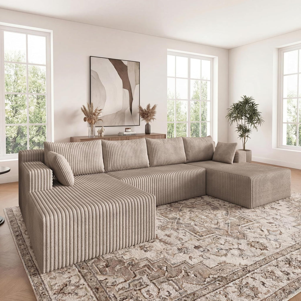 124 Inch Oversized Sectional Sofa Cloud Couch for Living Room - Symmetrical U Shaped Modular Couches Set with Double Chaise, No Assembly Floor Compression Sofa & Couch