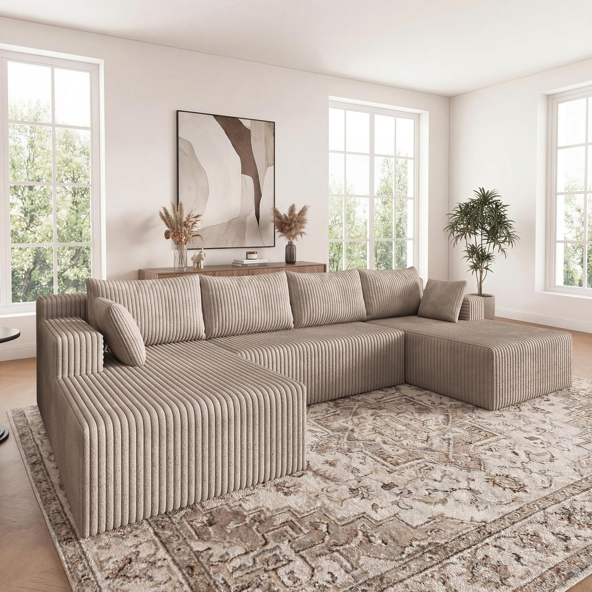 124 Inch Oversized Sectional Sofa Cloud Couch for Living Room - Symmetrical U Shaped Modular Couches Set with Double Chaise, No Assembly Floor Compression Sofa & Couch