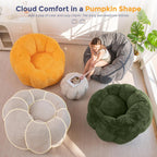 MAXYOYO Bean Bag Chair with Ottoman, Giant Pumpkin Lounge Chair for Adults | Oversized Bean Bag Chair with Footstool, Comfy and Lazy Lounge Chair for Dorm, Living Room, Bedroom, Beige