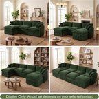 WorthFurni Modular Sectional Sofa with Storage Ottomans,103" U-Shaped Cloud Couch,Comfy Modern Couches with Pillows & Upholstered Deep Seat Cushion for Apartment Living Room Bedroom（Green）